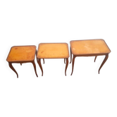 Rare set of 3 nesting tables Louis XV - Stamped DMS (Leather & Gold)
