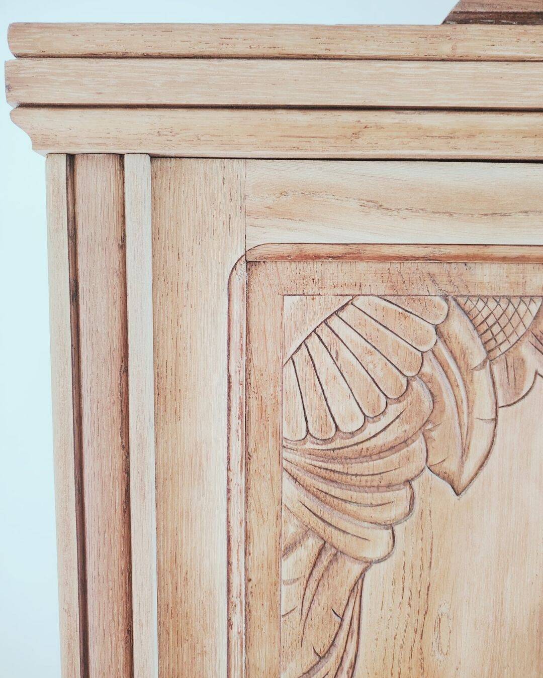 Art Deco carved wood wardrobe with 2 doors and 1 mirror, renovated