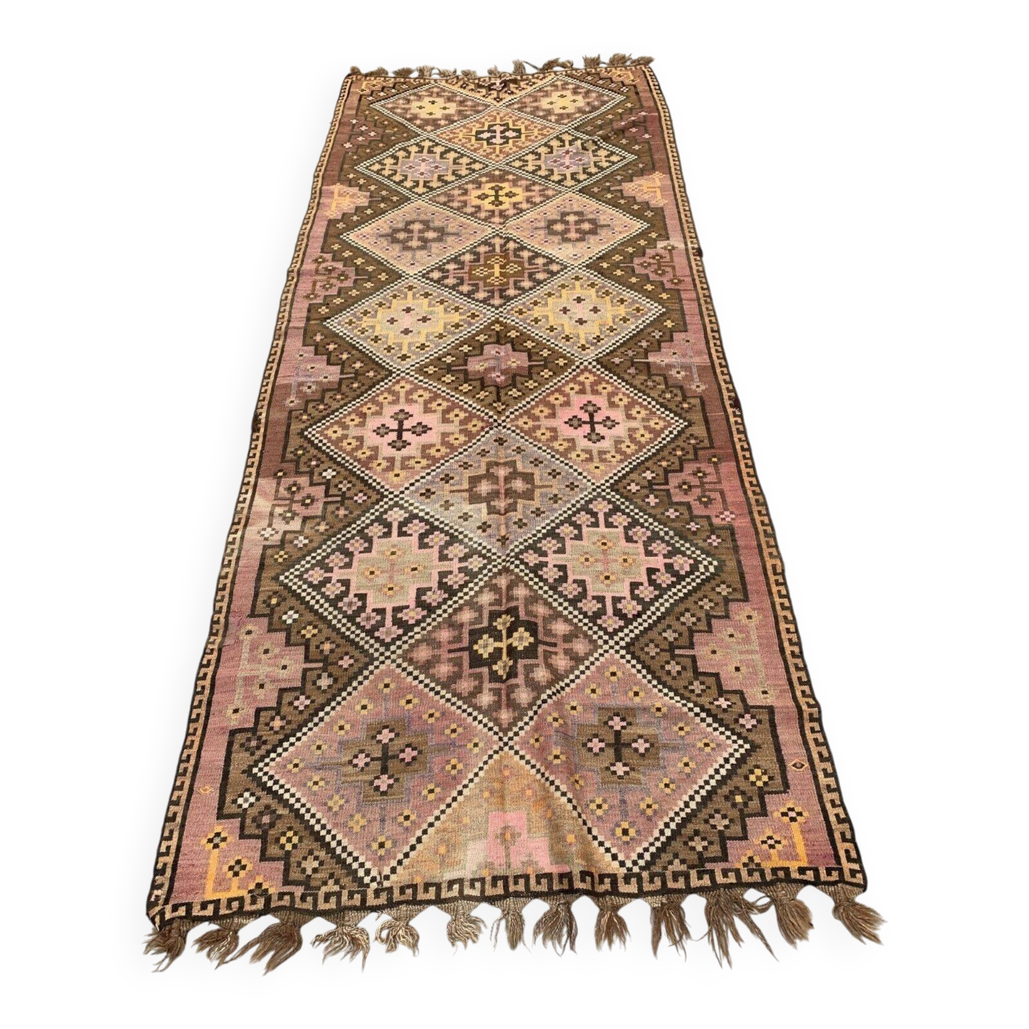 Vintage Turkish kilim 377x152 cm wool kelim rug large 2496