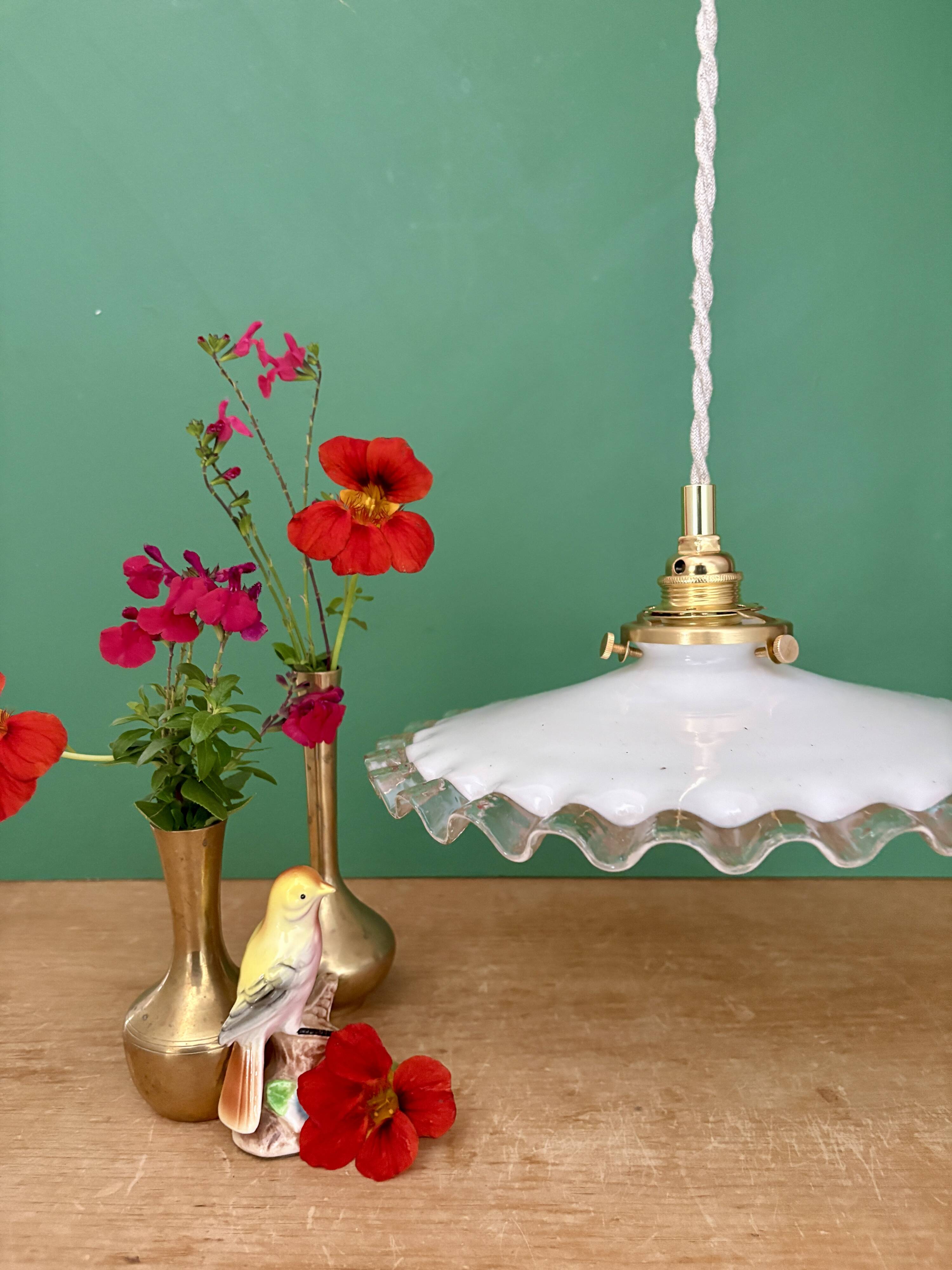Vintage white opaline lace pendant light (OP12)