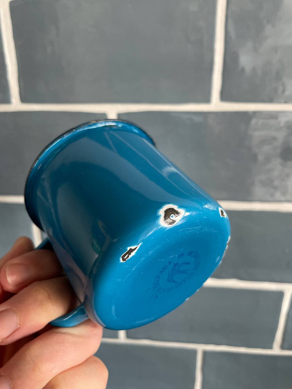 Small blue cup Swallow brand enameled sheet metal