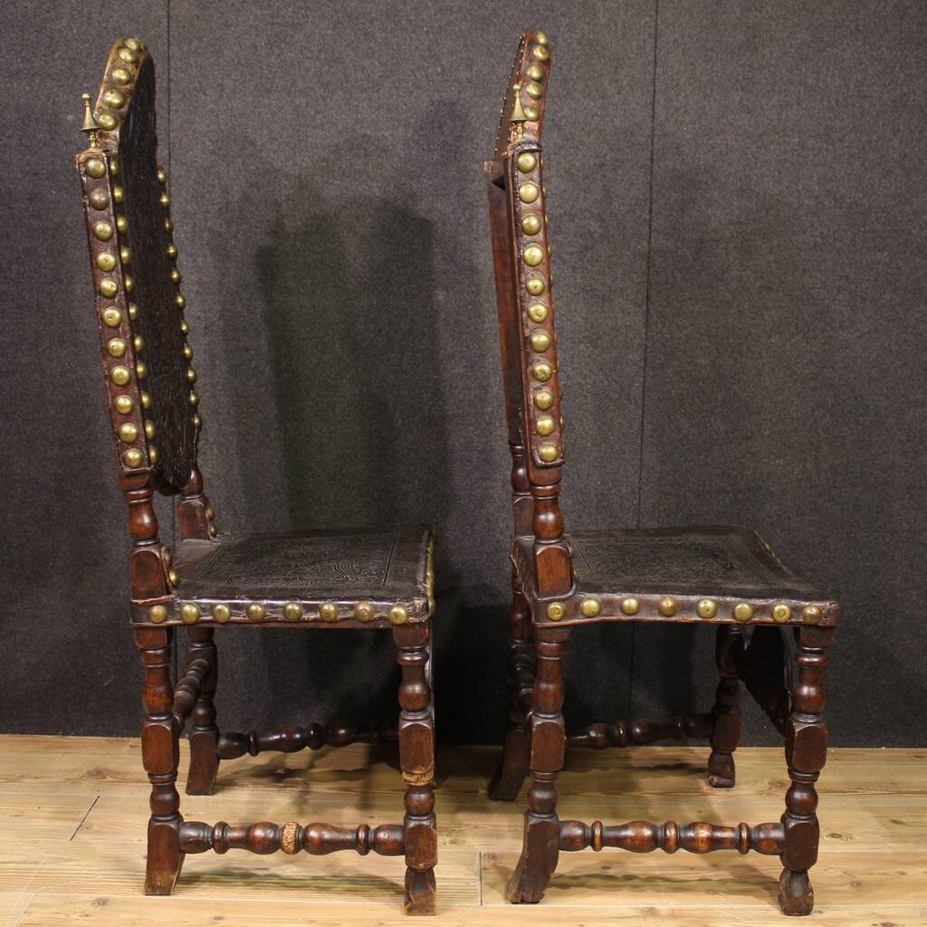 Pair of 18th-century antique Italian leather chairs