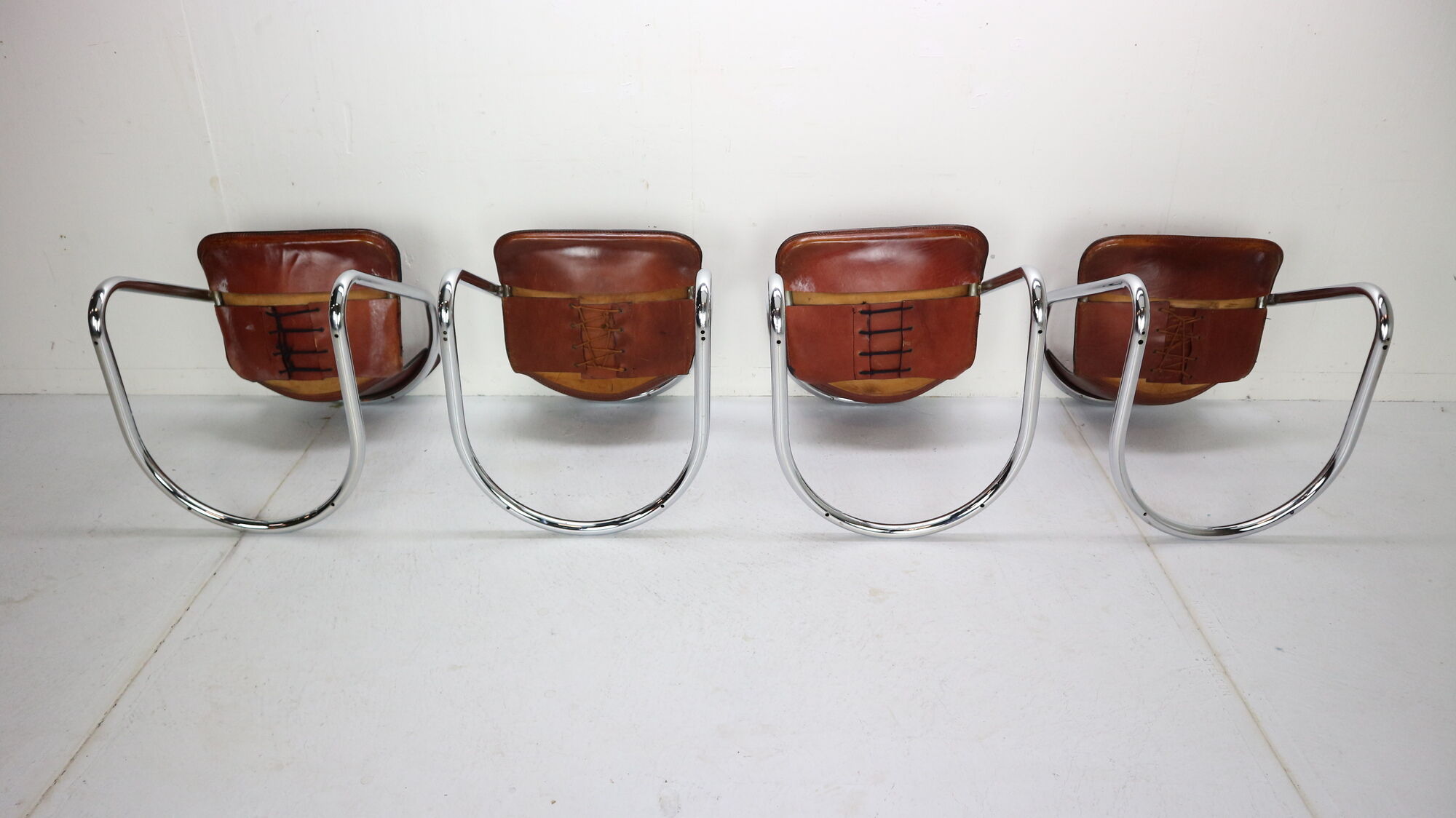 Set of 4 leather dining chairs for Cidue, 1970s, Italy