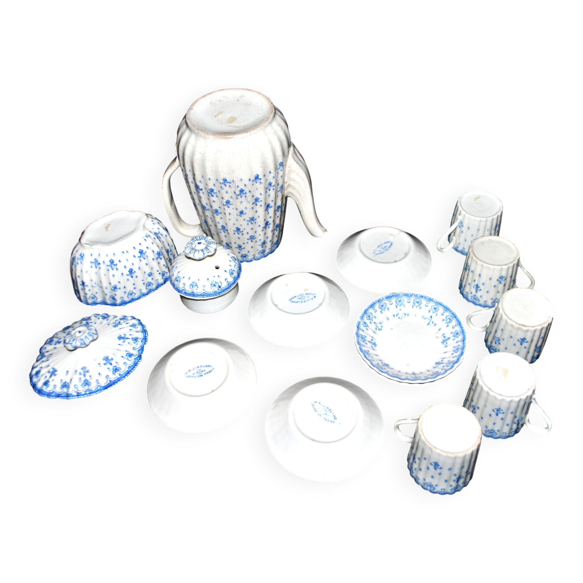 Antique Copeland English earthenware Fleur-de-lis coffee service, 19th century