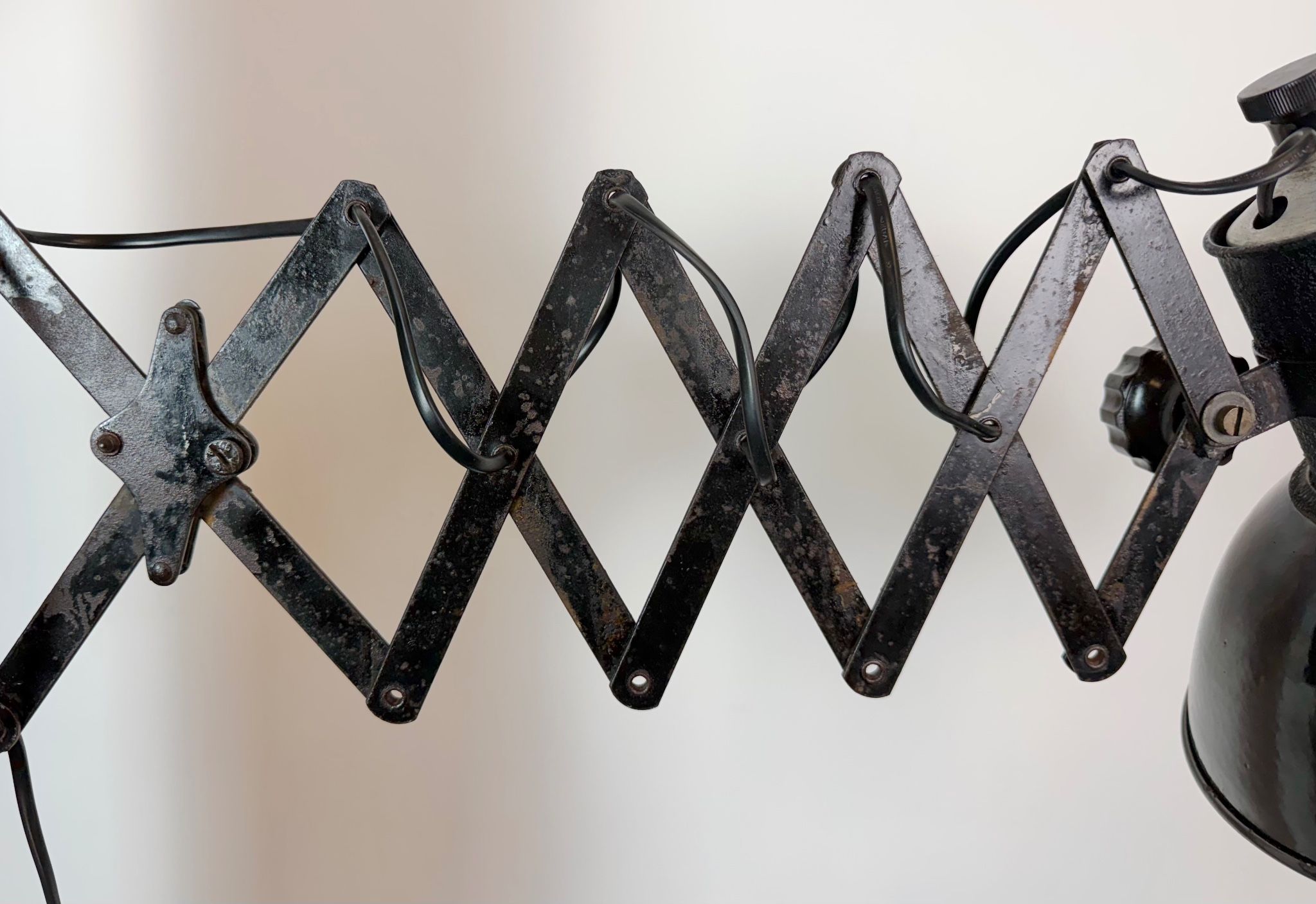Industrial Black Enamel Scissor Wall Lamp, 1950s