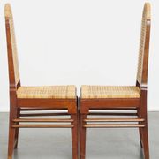 Vintage set of six Art Deco design dining chairs made of cane and wood