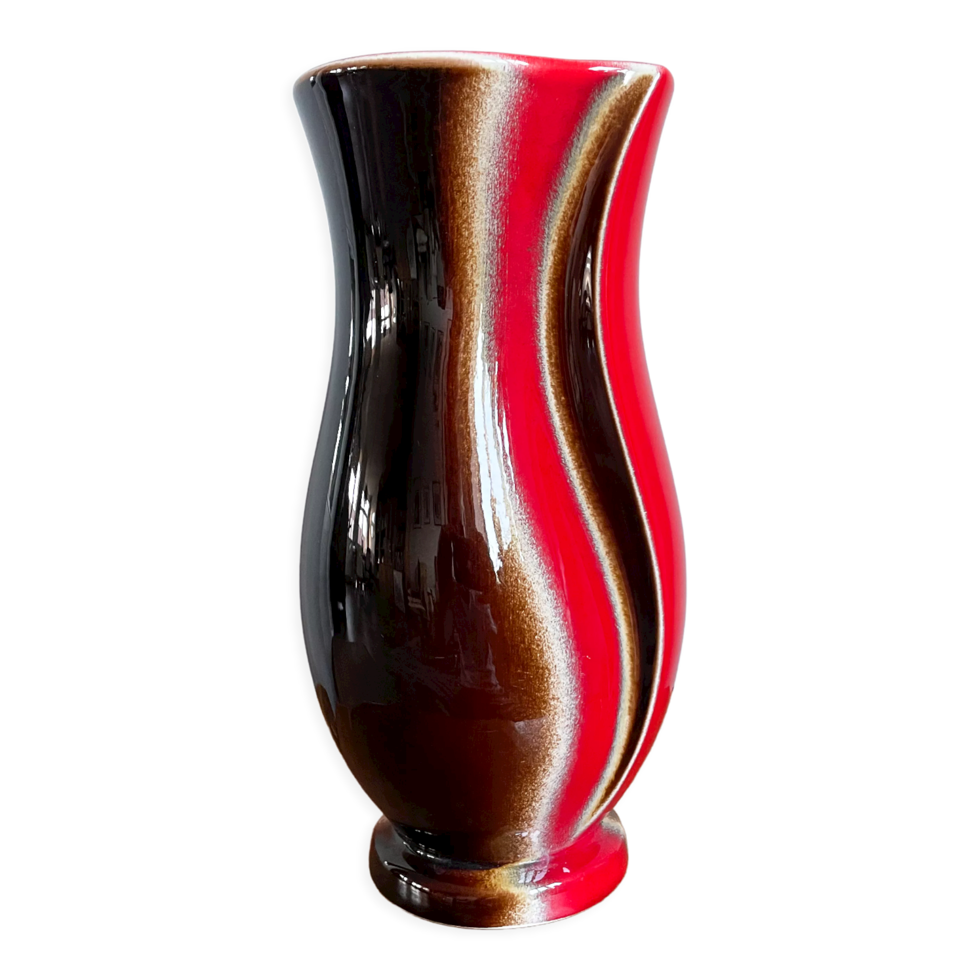 Red-Brown Verceram Vase Model 6390-28, French Mid-Century Modern Art Pottery from the 1960s