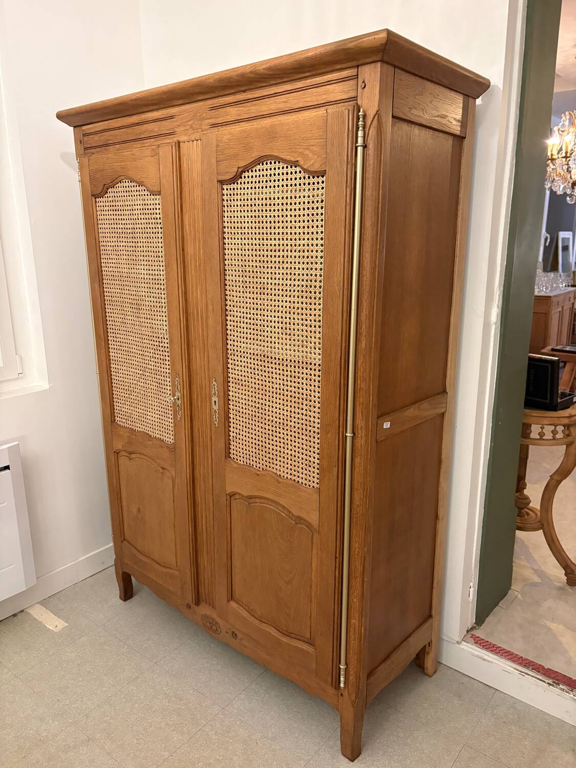 Oak wardrobe with caning