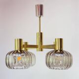 Midcentury brass pendant light and 4 glass tulips 60s/70s