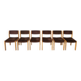 set of 6 Scandinavian style chairs in solid wood and vintage velvet