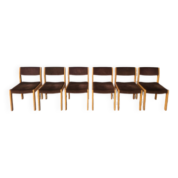 6 chaises vintage de style scandinave en bois massif et velours