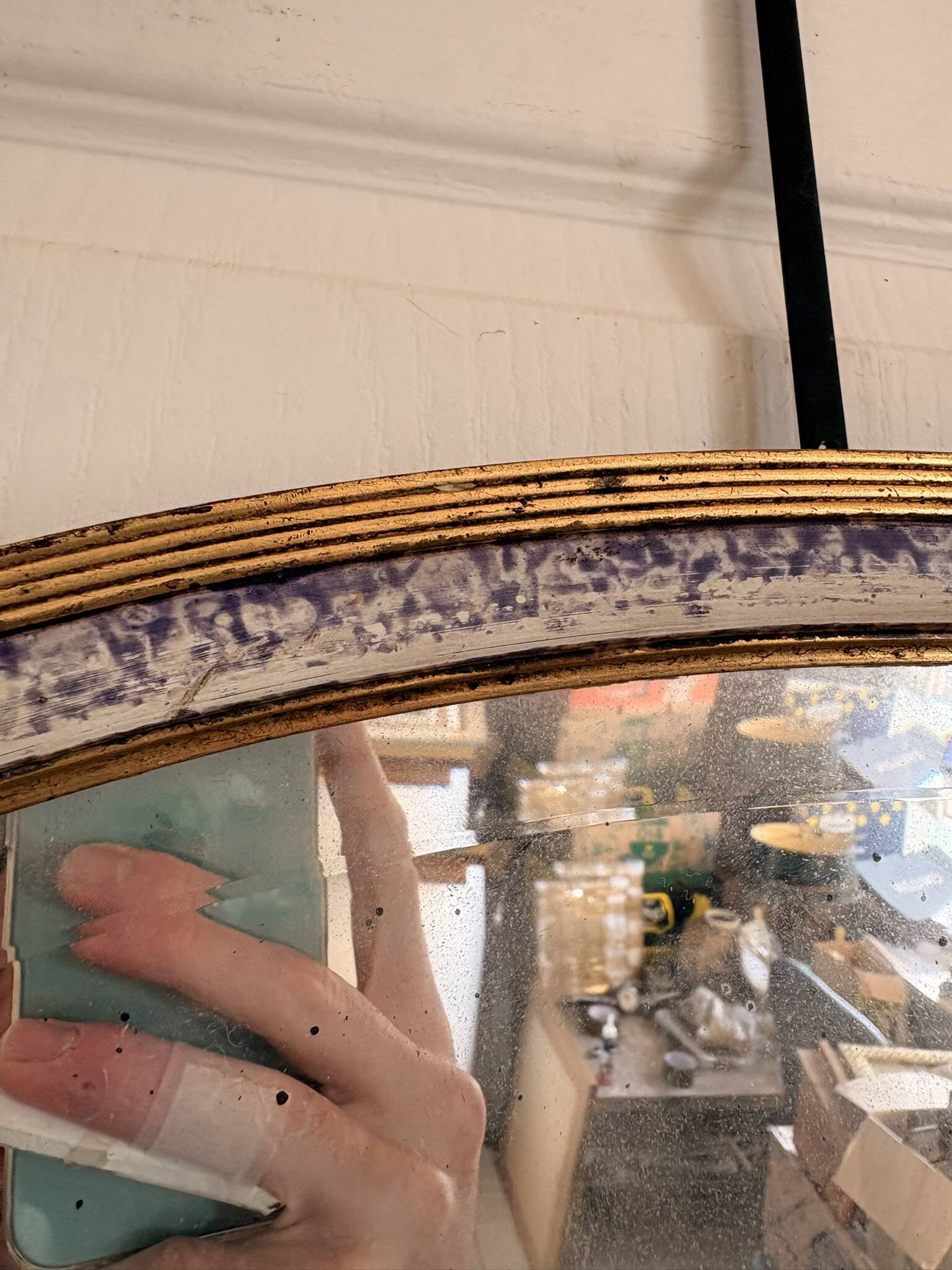 Vintage Bevelled Oval Wall Mirror Brass Wood Plastic
