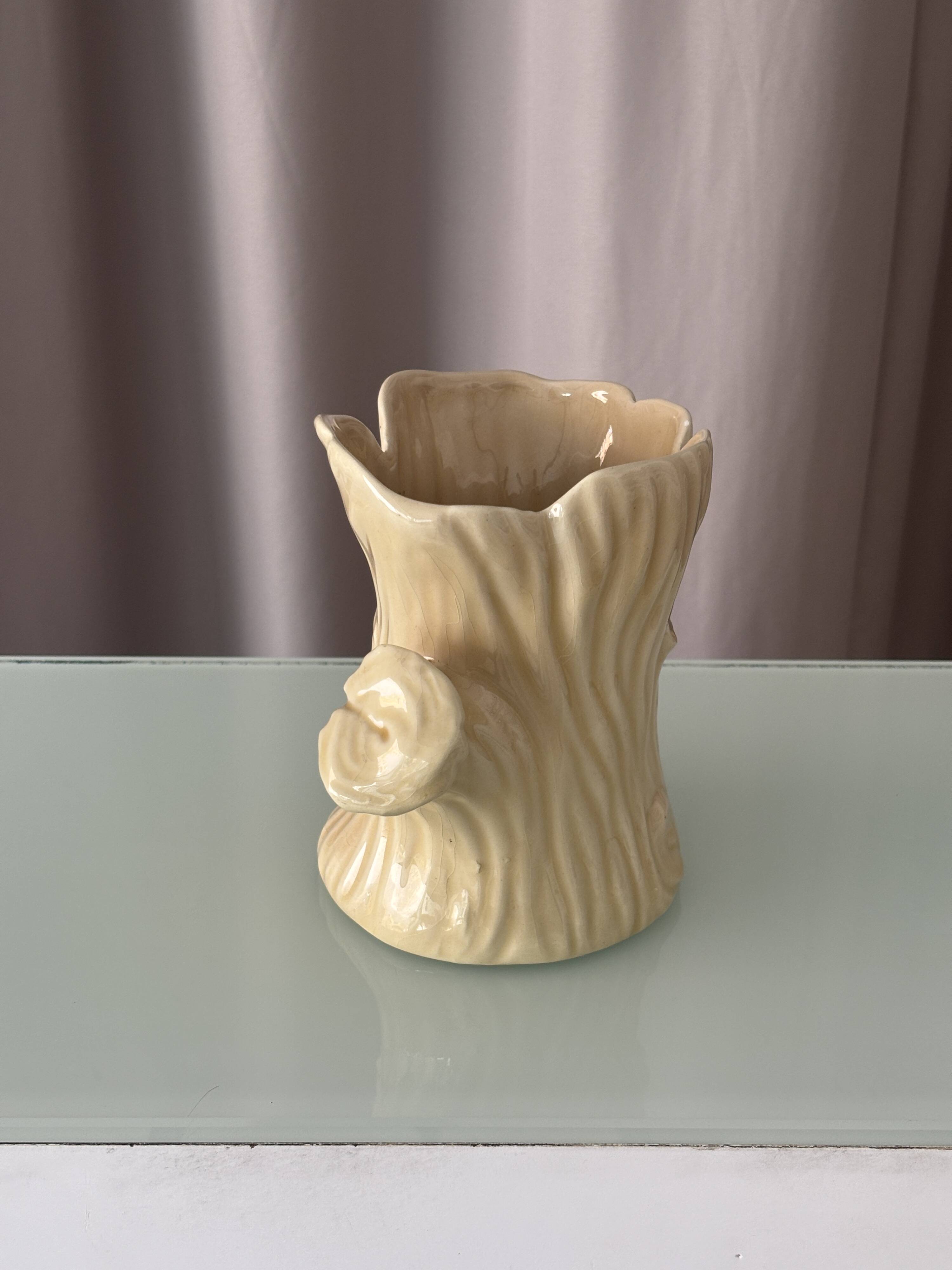 Vintage Italian Ceramic Tree Stump Vase – Bark Texture – Made in Italy