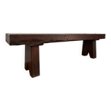 Brutalist Folk Art Bench Solid Oak