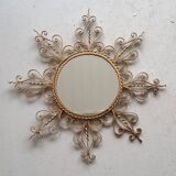Miroir soleil en métal doré vintage