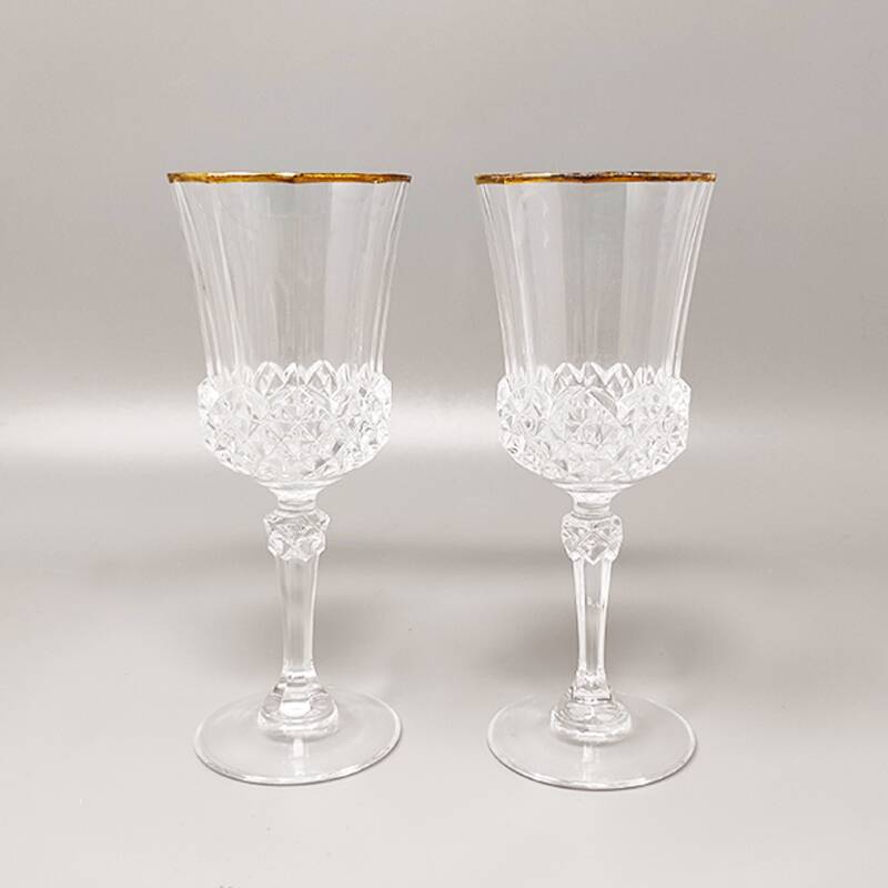 1970s crystal decanter with 2 crystal glasses by rcr. made in italy
