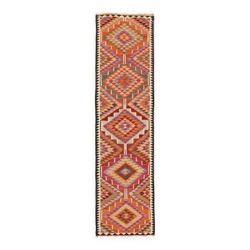 Turkish Handwoven Vintage Herki Kilim 90 cm x 322 cm