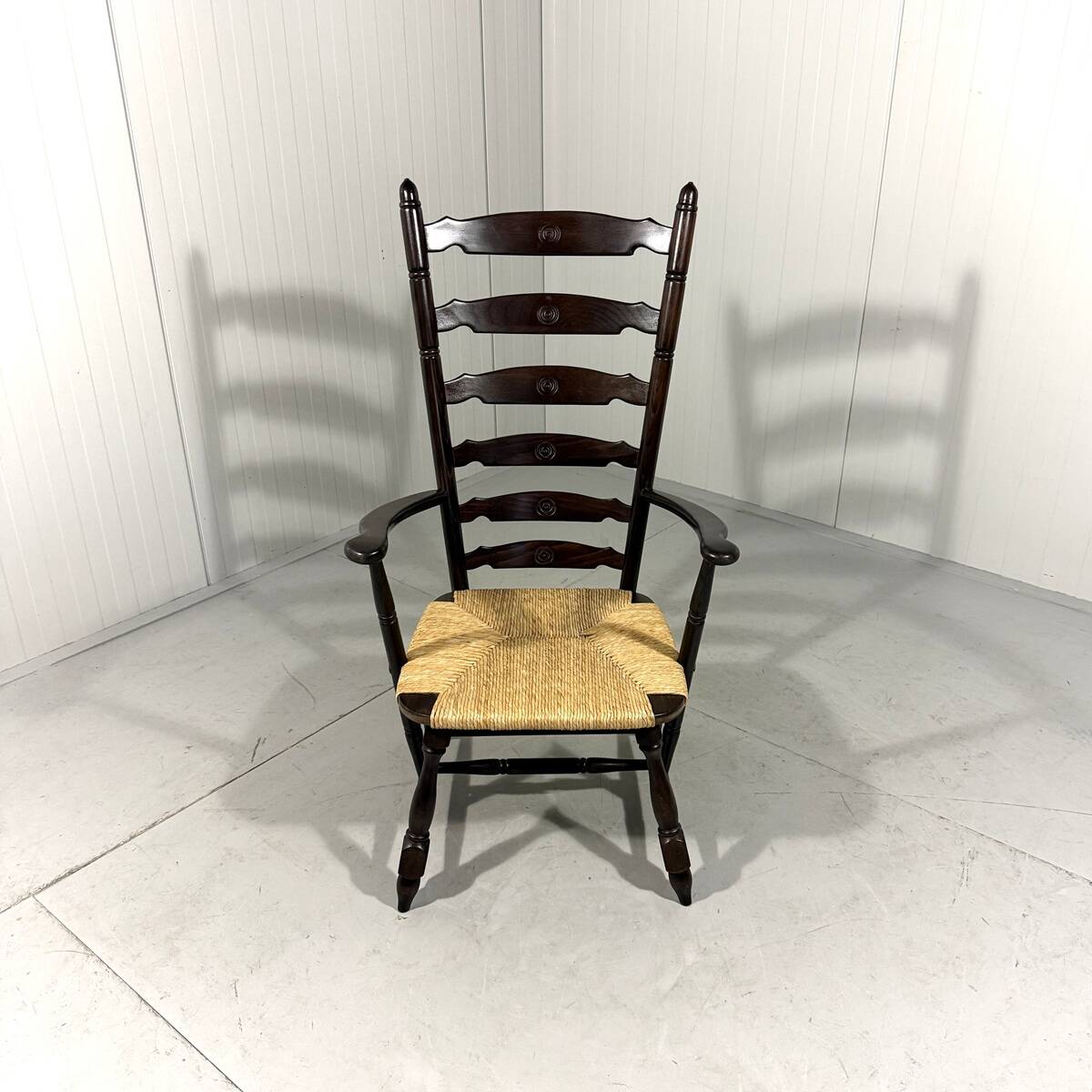 Rustic brutalist high ladder back arm chair 1960’s