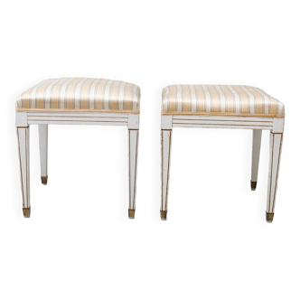 Gustavist stools with carved and painted décor and solid upholstery, striped with brass legs - earl