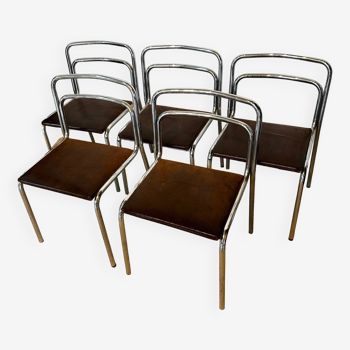 5 chaises chrome et cuir 1970