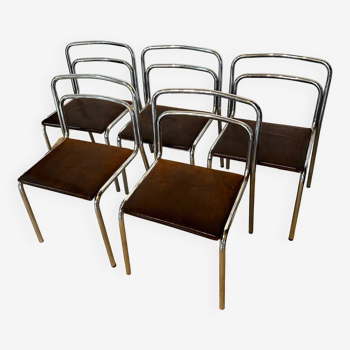 5 chrome and leather chairs 1970