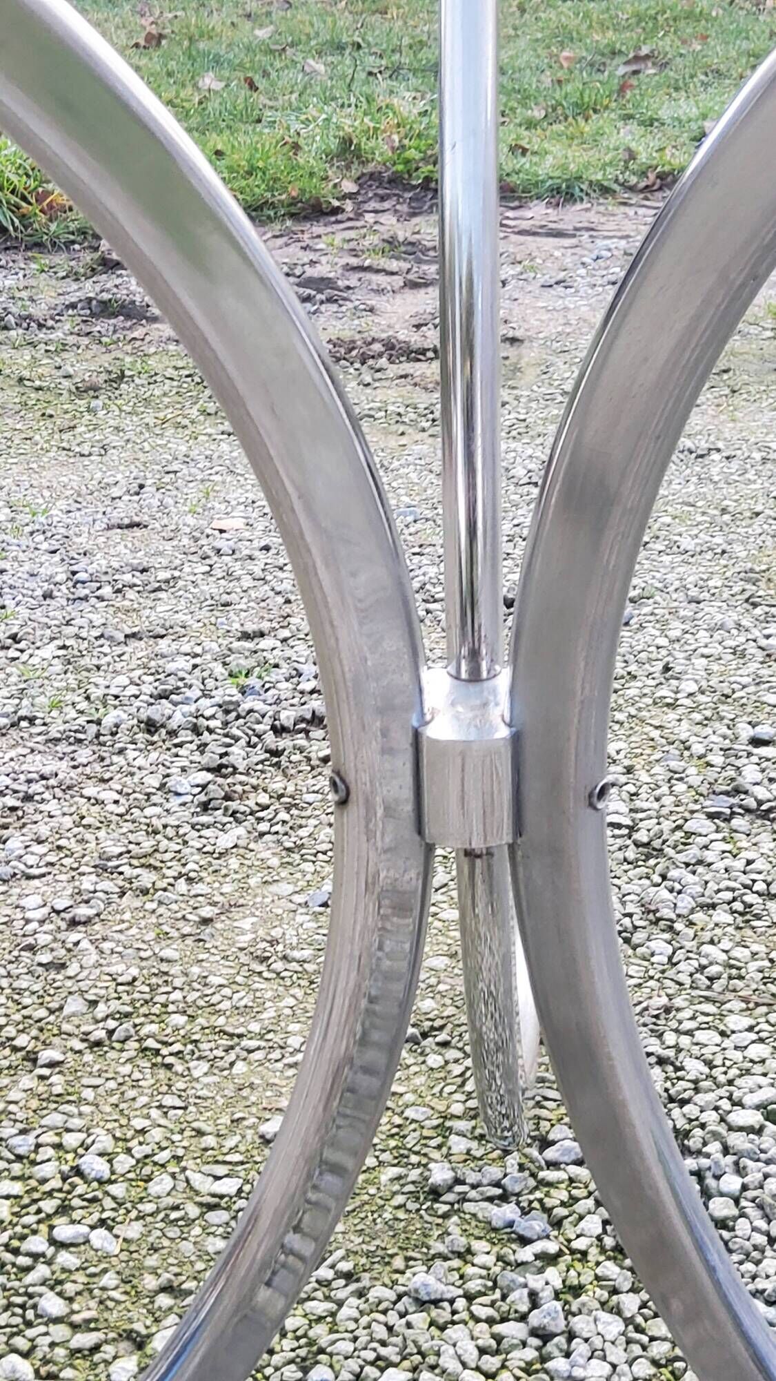 Designer table from the 70s, smoked glass top, chrome base