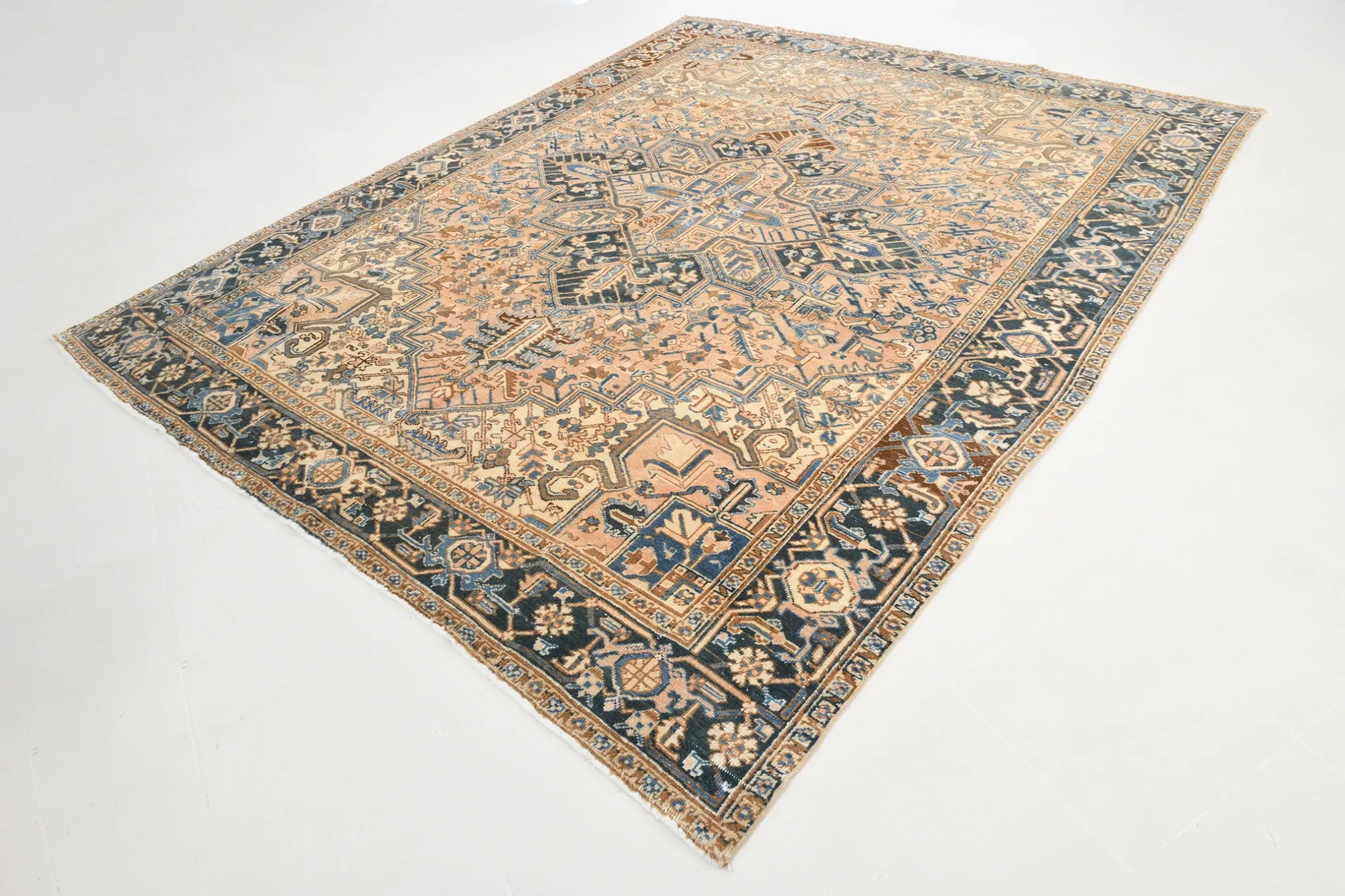 Navy Blue & Peach Oriental Persian Rug, Oriental Pattern Living Room Decor