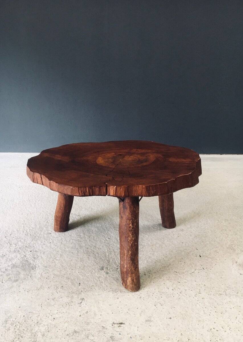 Handcrafted Teak Tree Trunk Tripod Coffee Table, 1960s