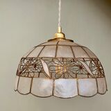 Vintage lampshade suspension in mother-of-pearl and brass