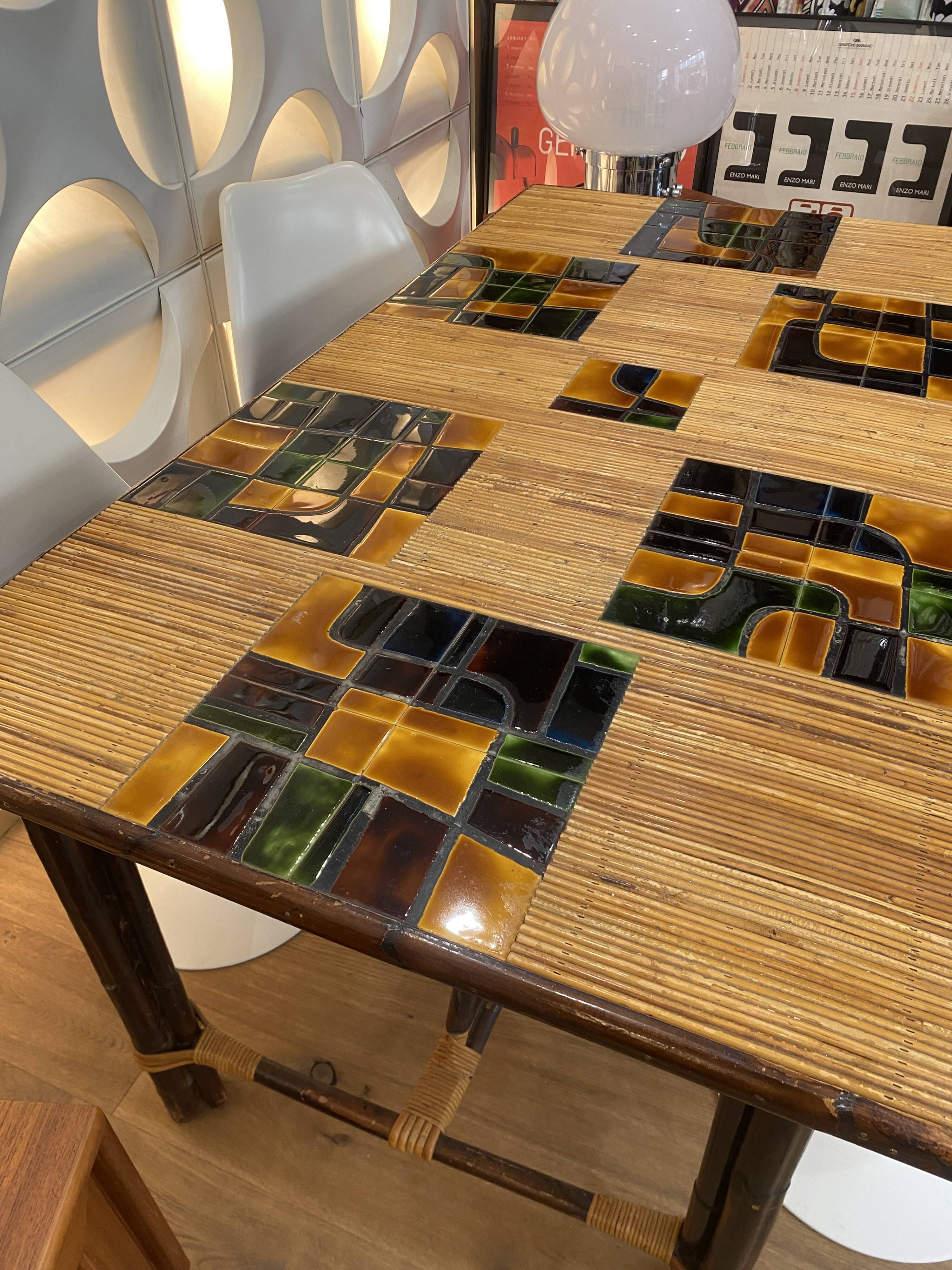 Adrien audoux & frida minet (20th century), dining table in stained rattan,
