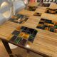 Adrien audoux & frida minet (20th century), dining table in stained rattan,