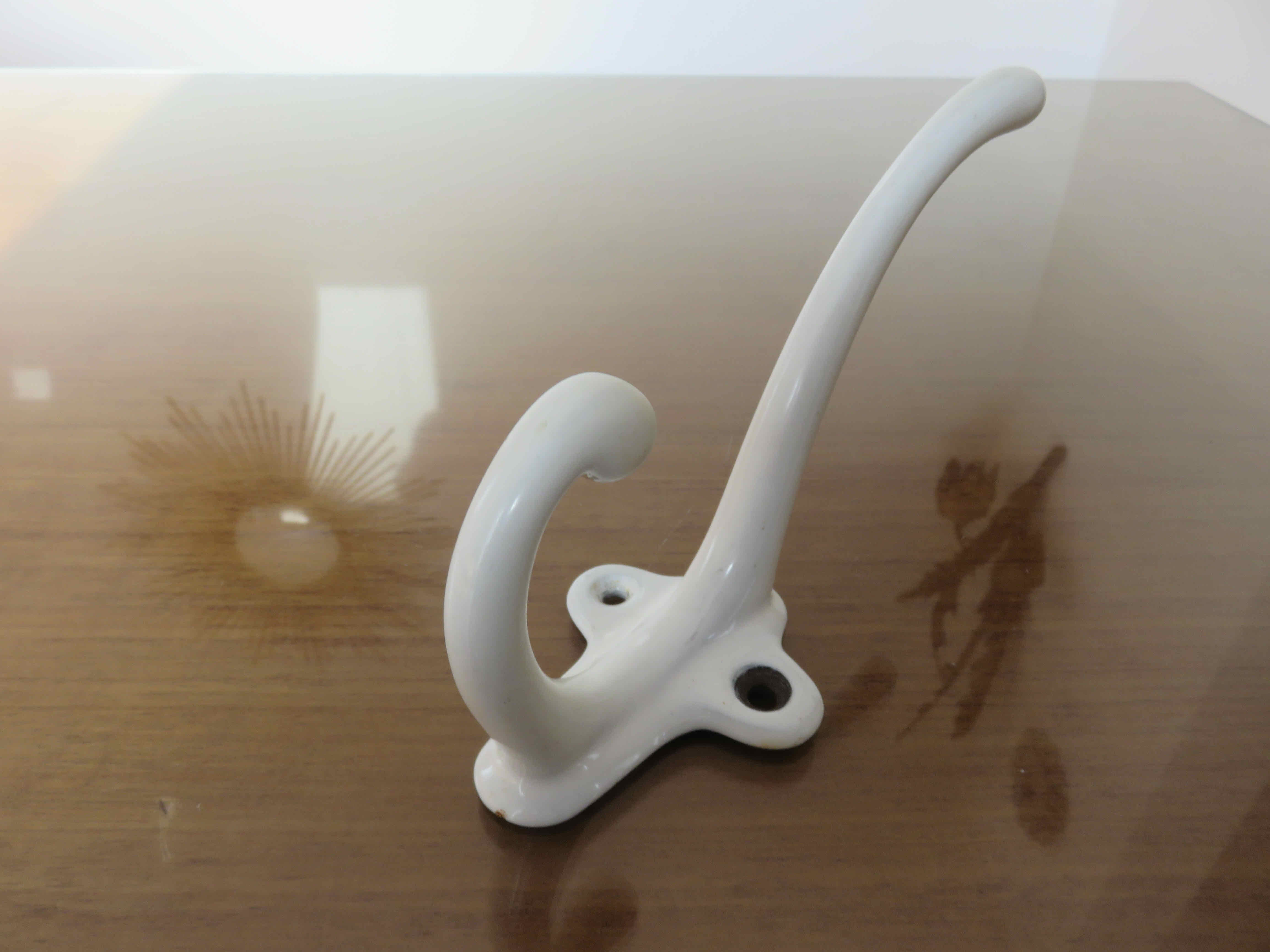 White enamelled cast iron wall hook 30s 40s