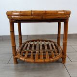 Vintage bamboo and woven wicker coffee table