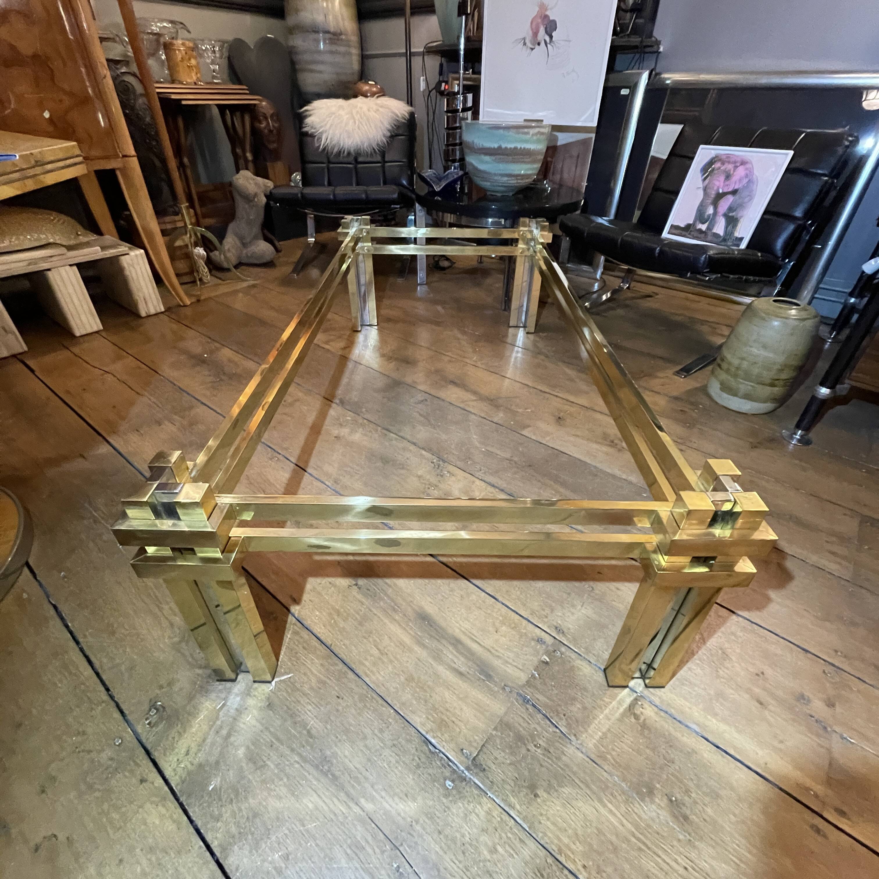 Vintage Romeo Rega coffee table, smoked glass, brass and chrome metal, Hollywood Regency design 1970s