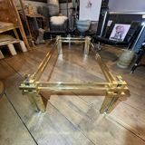 Vintage Romeo Rega coffee table, smoked glass, brass and chrome metal, Hollywood Regency design 1970s