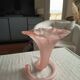 Large satin glass cornucopia vase "pâte de verre" frosted pink - Art style