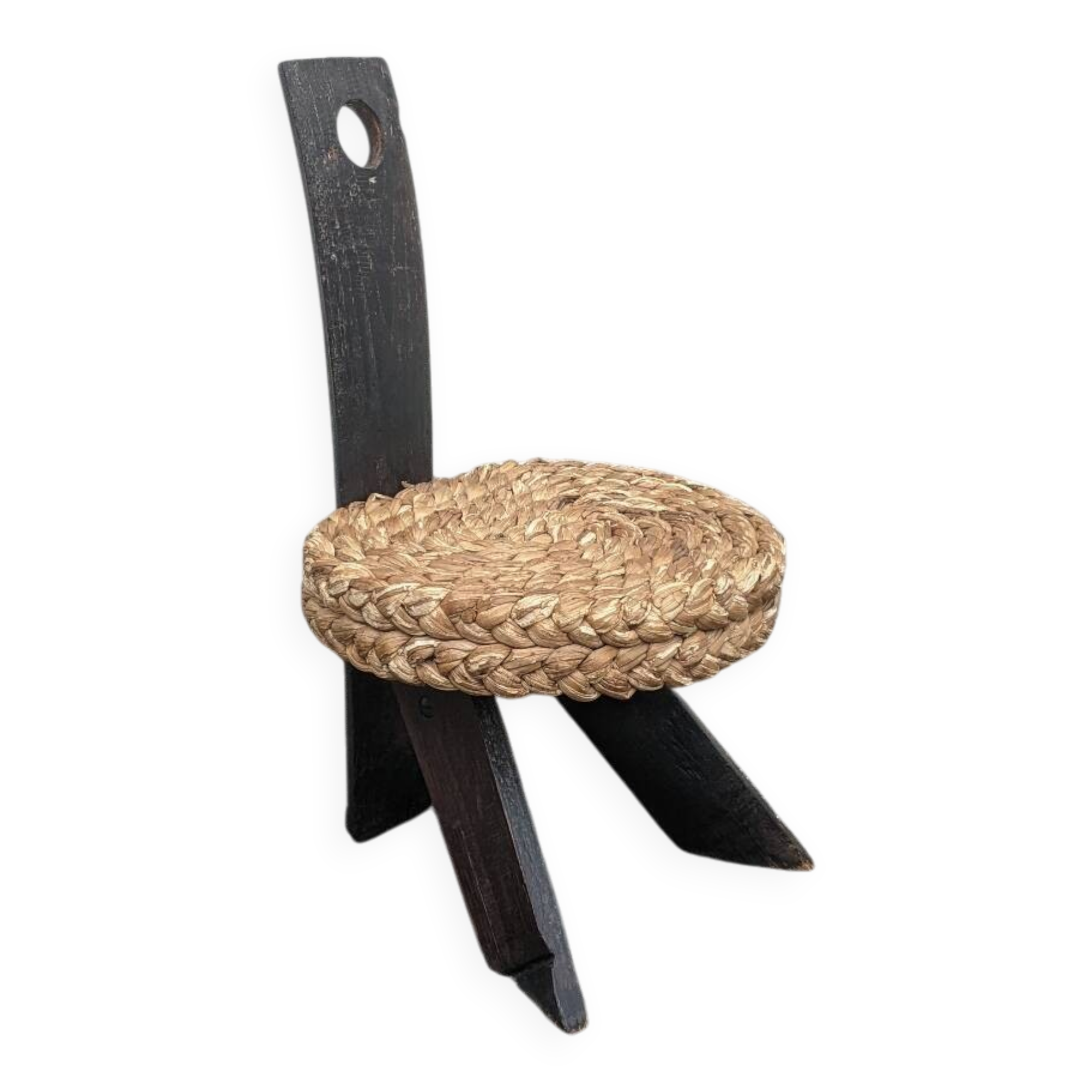 Chaise de cheminée tripode Audoux Minet brutaliste