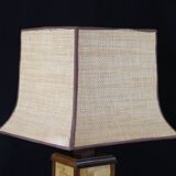 Vintage french rattan, bamboo cane & brass table lamp, 1950s