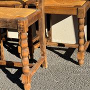 6 rustic style chairs, wood and straw, 1940