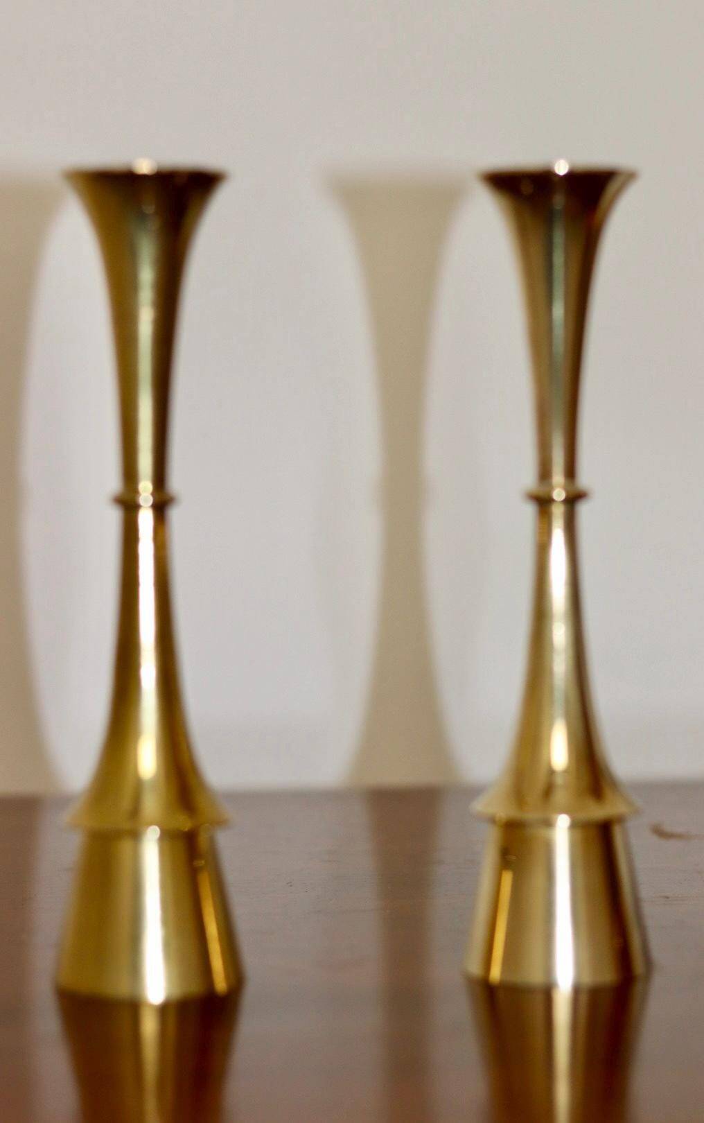 Pair of Scandinavian brass candlesticks from the 1950s by Dansk Designs.