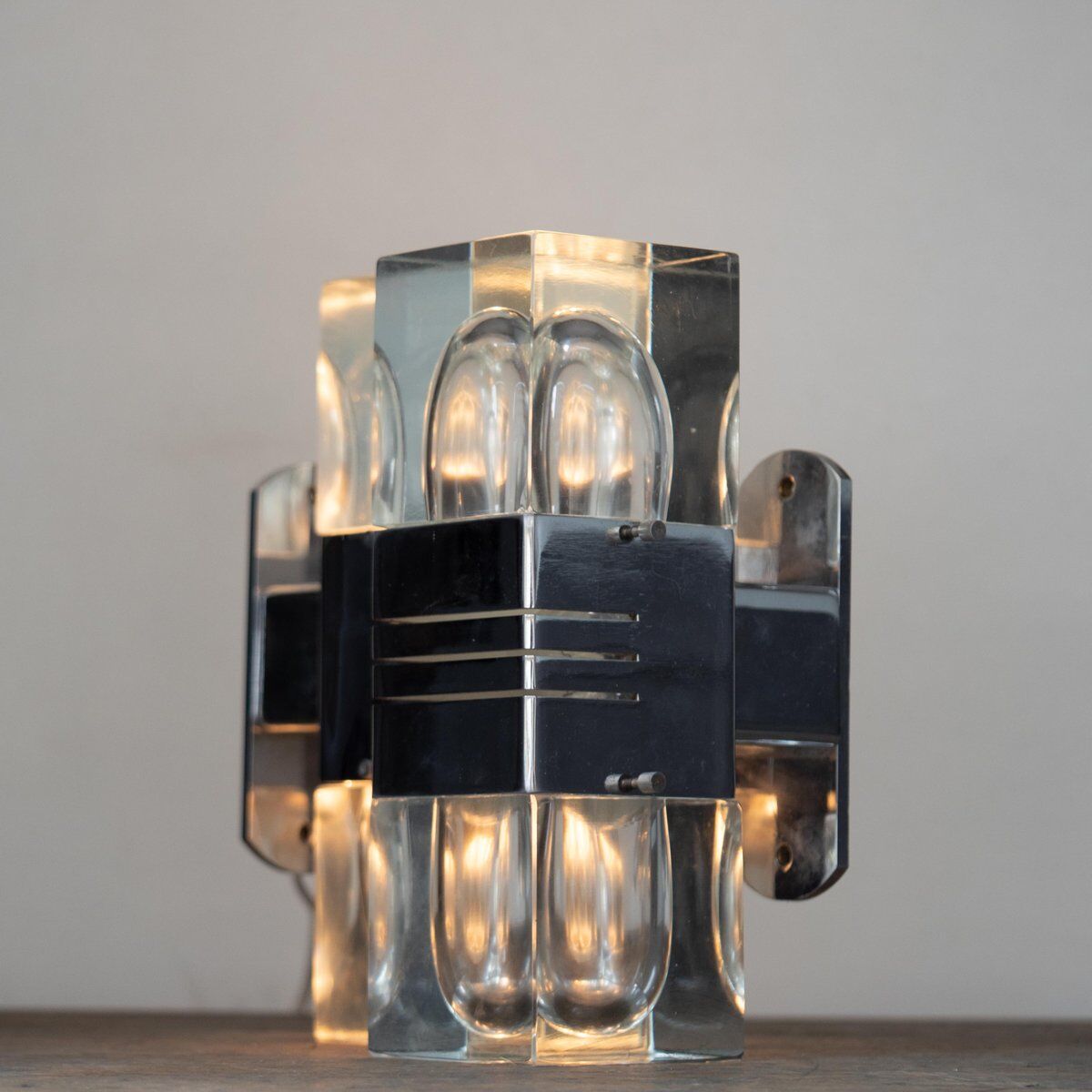 Murano glass wall lamps with chrome brass, Italy, 1970s, set of 2.