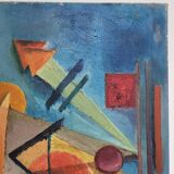 Tableau peinture ancienne géométrique année 1970
