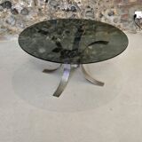 Table basse vintage en métal et verre fumé, 1970