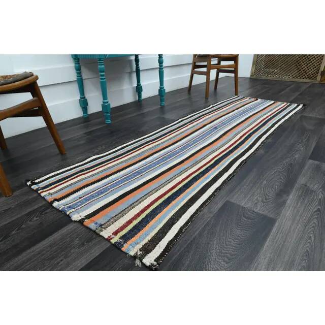 Vintage Turkish Oushak Handmade Wool Cotton Green Runner Rug 80x232