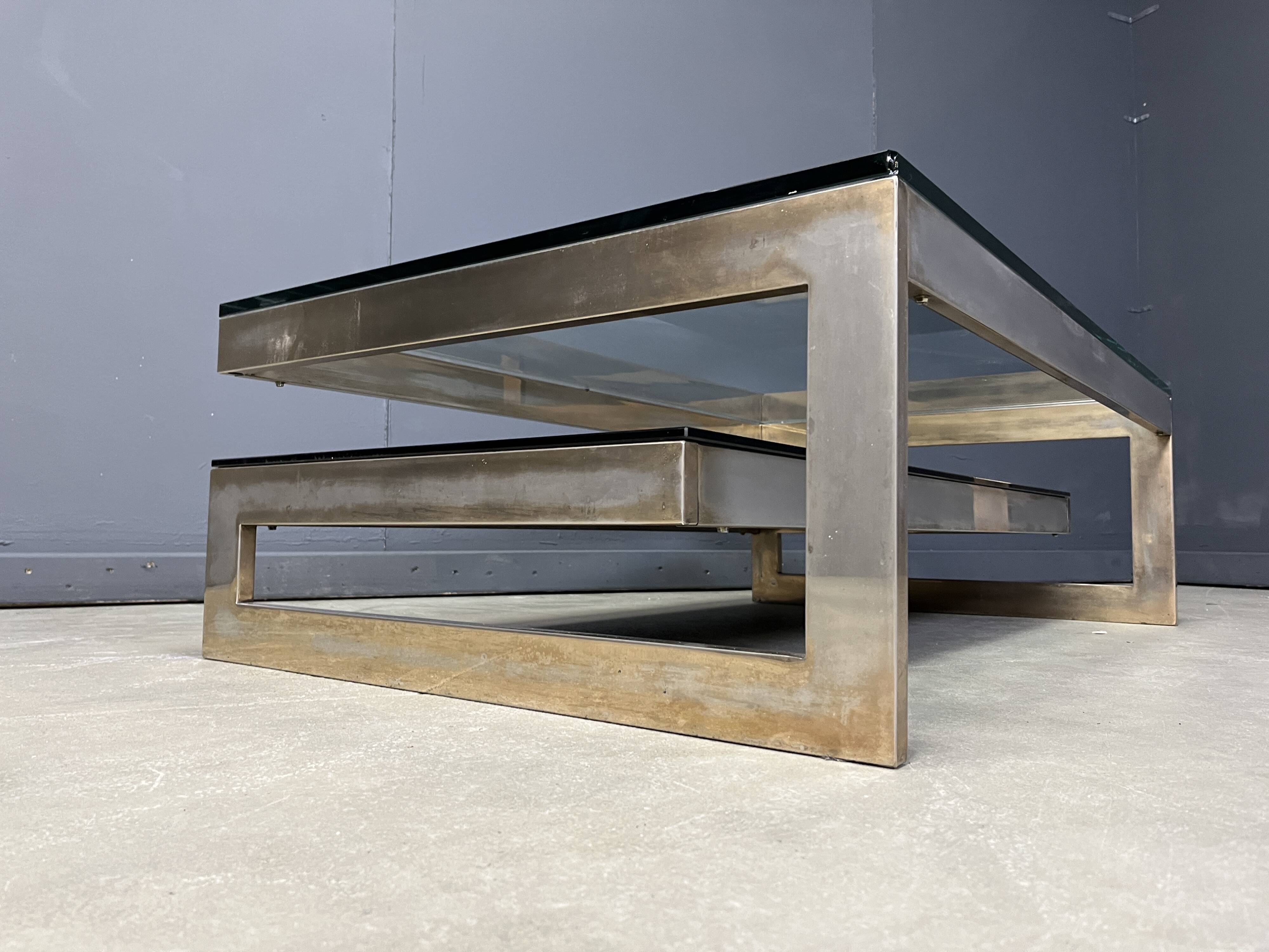 Vintage two-tiered coffee table in 23kt belgochrome, 1970s
