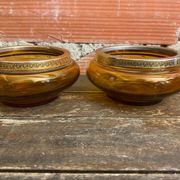 Salad bowl + 2 Antique AMBRINE Bowls Amber Glass + Gold Bronze Mounting