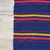 Romanian rug handwoven in wool, purple background with red and yellow stripes 183x133cm