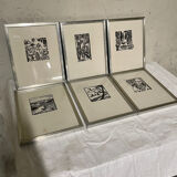 Set of six art deco linocuts