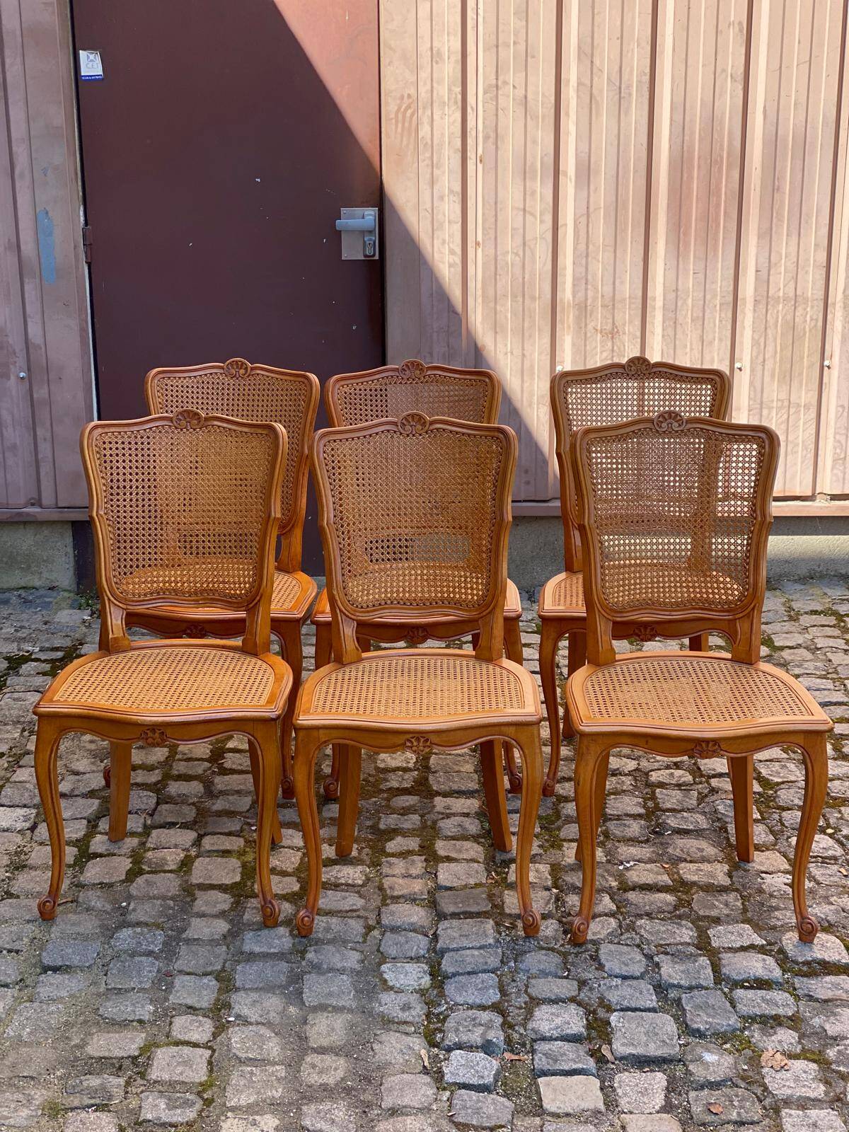 6 Louis XV style caned chairs in solid wood
