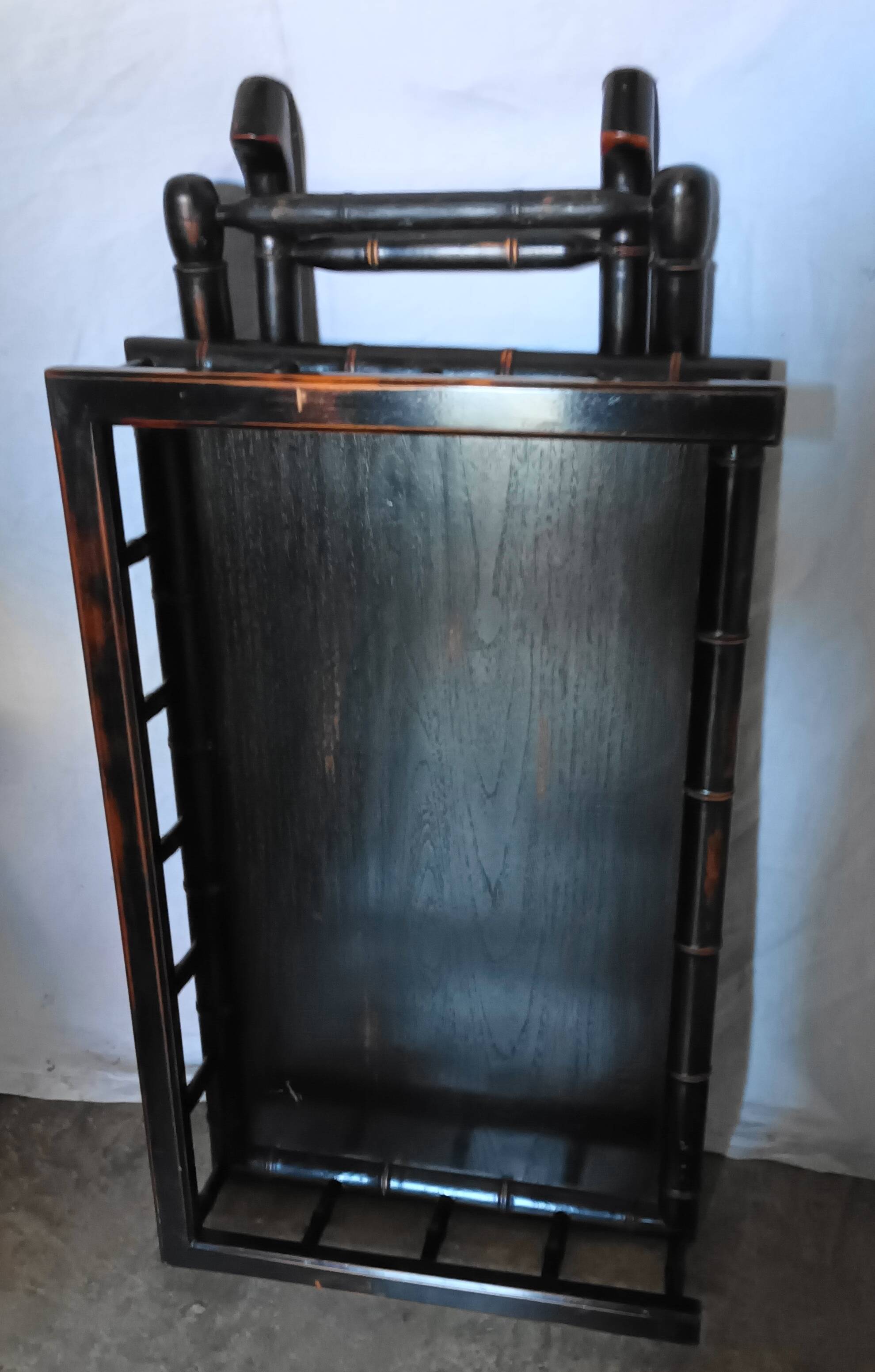 Foldable desk table in blackened wood and carved bamboo style, 1950s